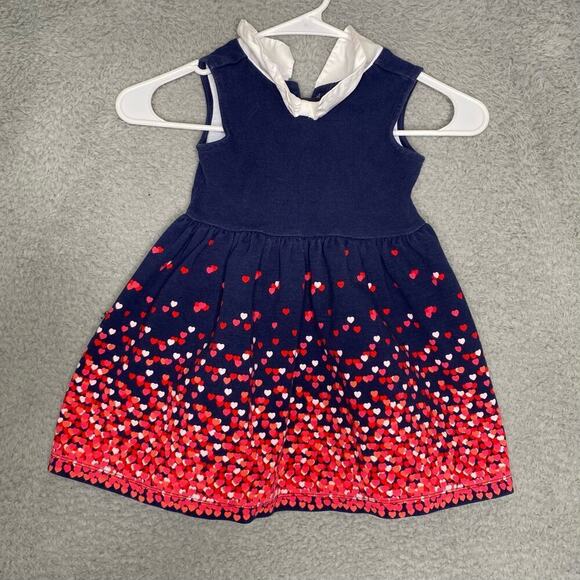 Janie and Jack girls 3 peter pan neck fit flare dress pink hearts sleeveless - Picture 1 of 7